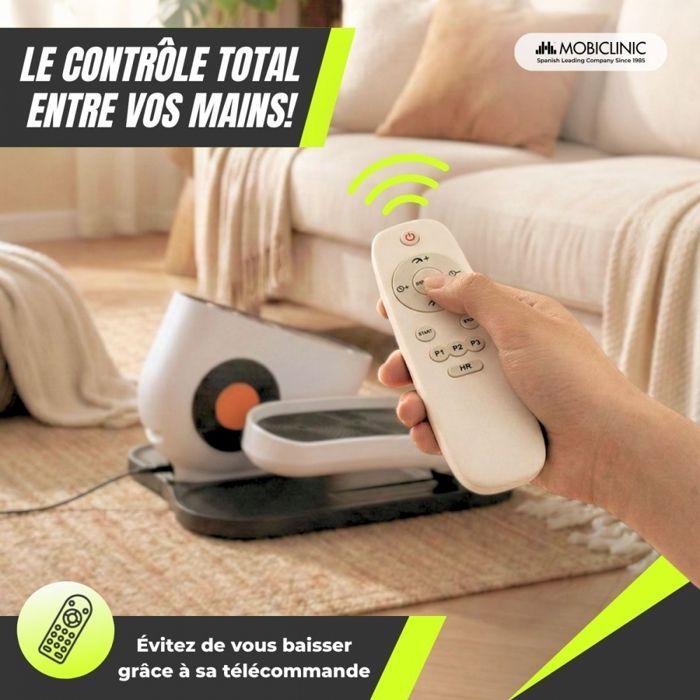 Bicicleta elíptica mini Mobiclinic: Modo manual y 3 programas automáticos, pantalla LED, control remoto, funcionamiento silencioso.