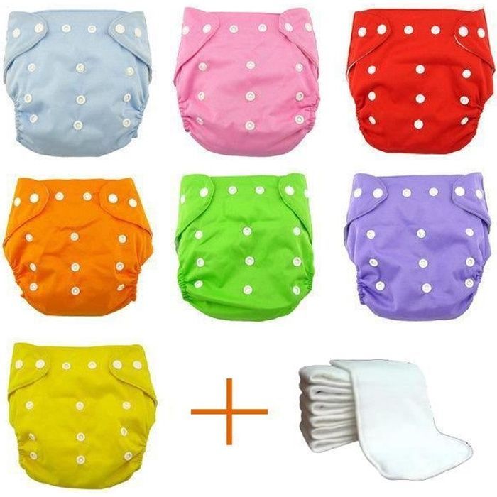 Conjunto com 7 fraldas laváveis tudo-em-um + 7 absorventes de microfibra