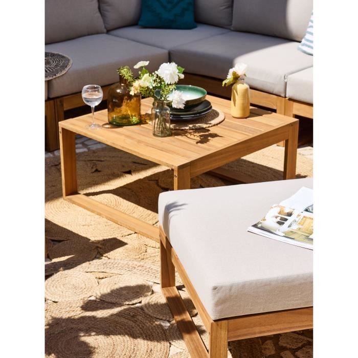 Salon de jardin d'angle modulable LEVATA XXL - Bois d'acacia FSC - 9 personnes - Gris de lin + Housse incluse