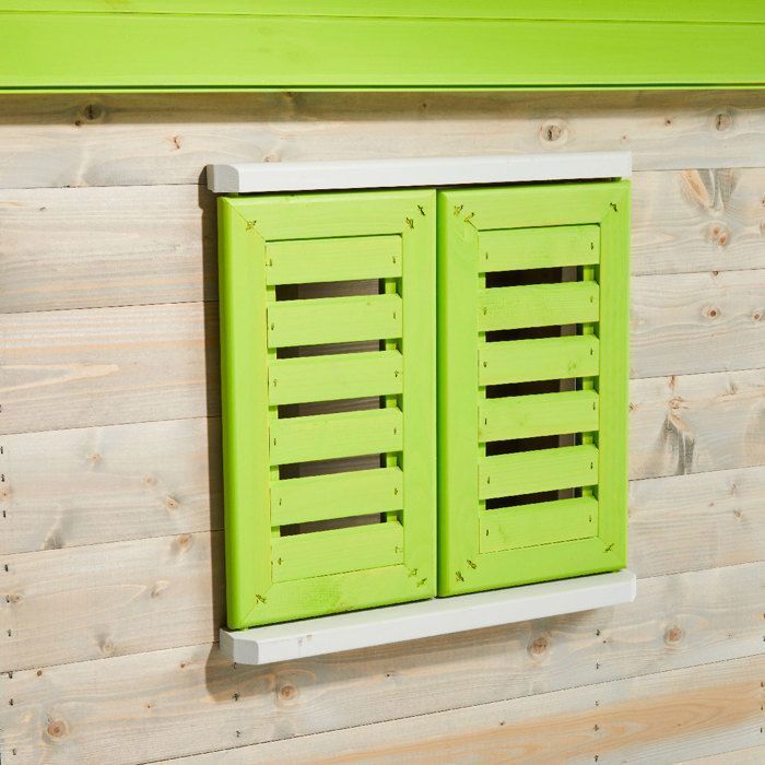 KANGUI Maison de jardin enfant extérieur - Cabane en Bois avec plateforme et toboggan - Toit étanche - Vert et Blanc