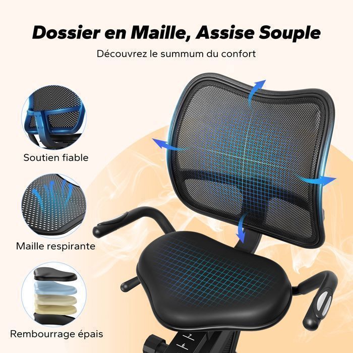 Cyclette semi-reclinata MERACH per riabilitazione, 8 livelli di resistenza magnetica, schermo LCD, app dedicata, sensore di frequenza cardiaca.