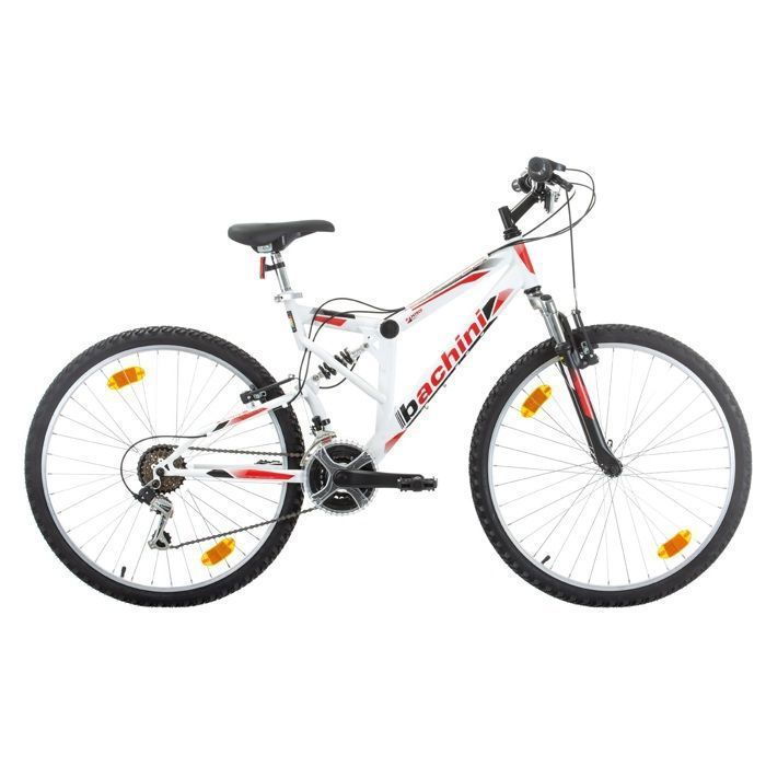 Bicicletta - Mountain bike da 26'' - Modello full suspension - 18 velocità con trasmissione Shimano e freni V-brake in alluminio.