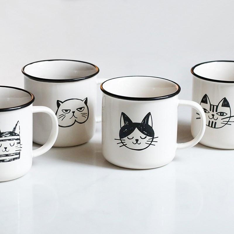 Niedlicher Keramikbecher mit Katzenmotiv, handbemalt, ideal für Kaffee und Milch, hochwertiges Porzellan, Frühstücksbecher, Trinkgefäße, originelle Geschenke