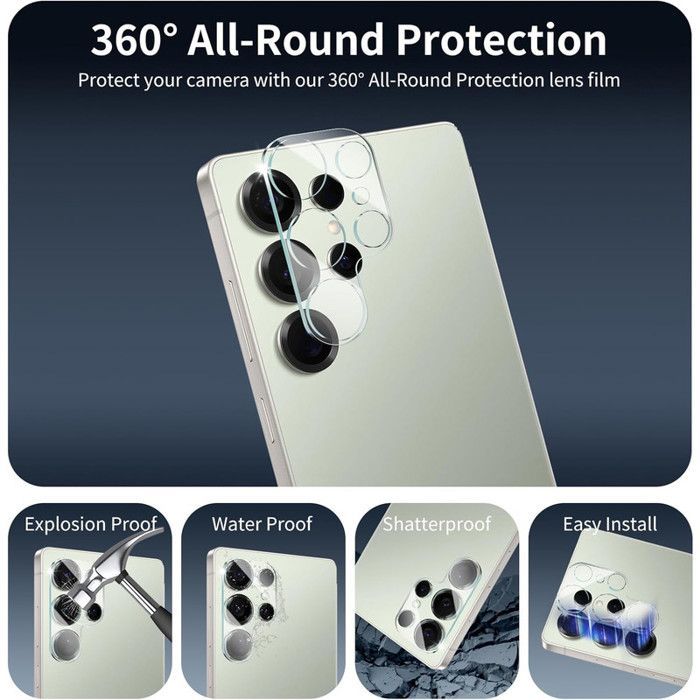 Pack of 3 Tempered Glass Screen Protectors for SAMSUNG GALAXY S25 ULTRA + 3 Tempered Glass Rear Camera Lens Protectors