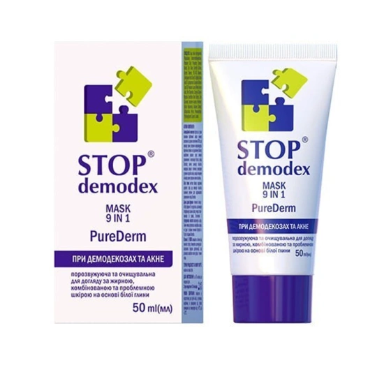 GoldenPharm Stop Demodex PureDerm maseczka do twarzy z białą glinką 9w1 50ml