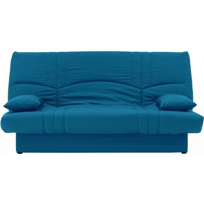 Divano letto a 3 posti con meccanismo click-clack - Tessuto blu anatra - L 190 x P 92 cm - DREAM - Stile contemporaneo