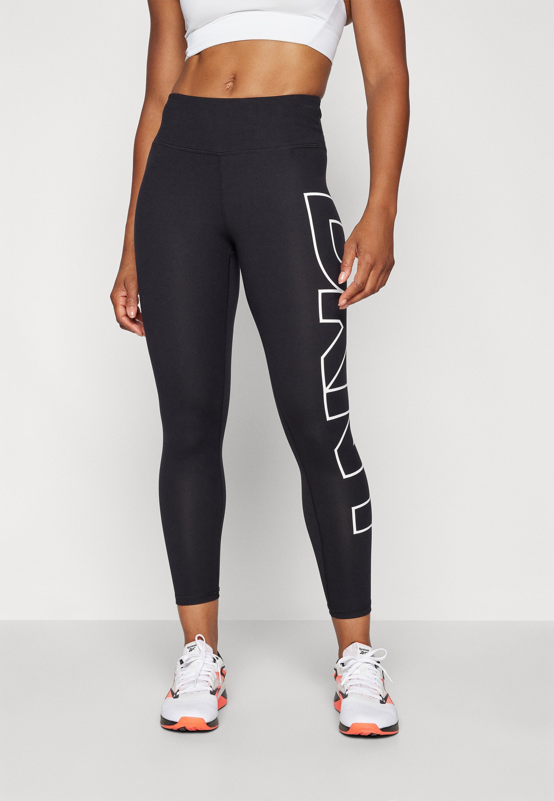 DKNY HIGH WAIST 7/8 BALANCE COMPRESSION EXPLODED LOGO - Legíny - black/white