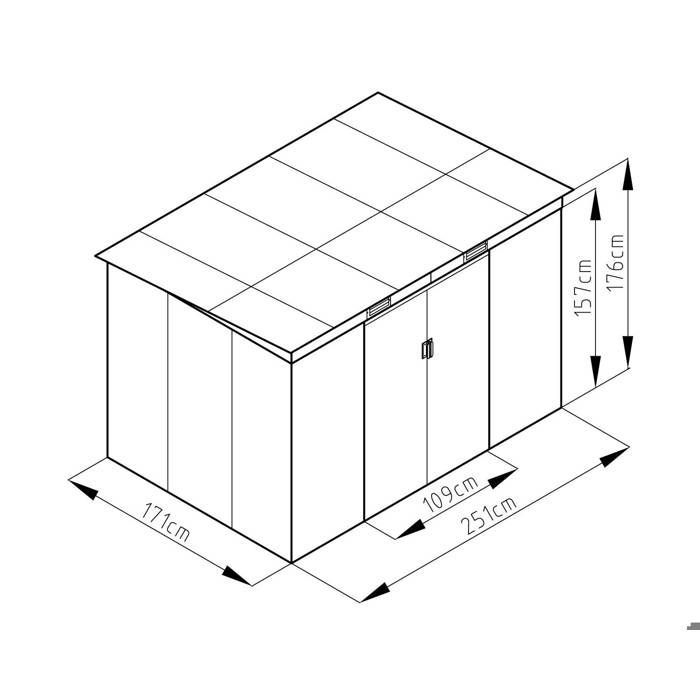 Trigano 4.29 m² flat roof metal garden shed + anchoring kit
