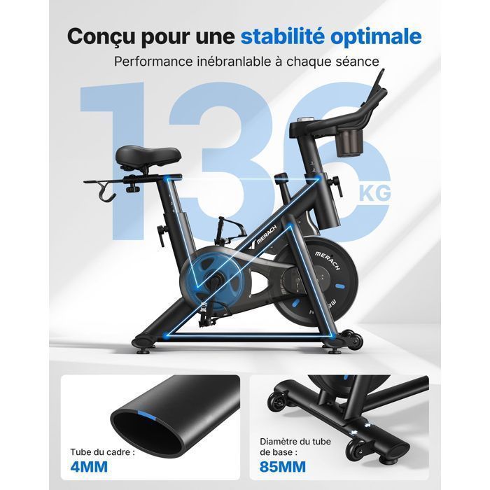 MERACH Magnetic Exercise Bike - 6kg Flywheel - App/Bluetooth - 8 Adjustable Resistance Levels - LCD Screen - Quiet