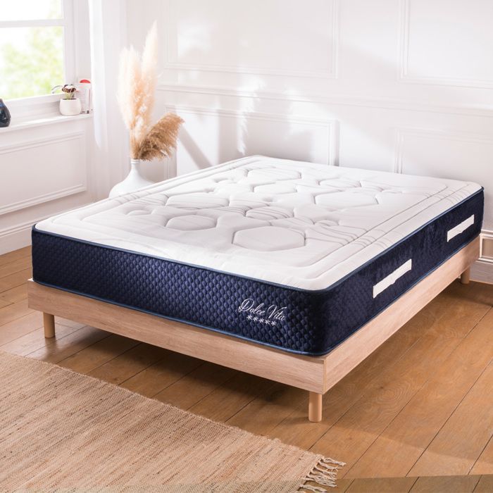 Conjunto de cama Dolce Vita de 90x200 cm + base de láminas de madera - Muelles + espuma viscoelástica - 28 cm de grosor