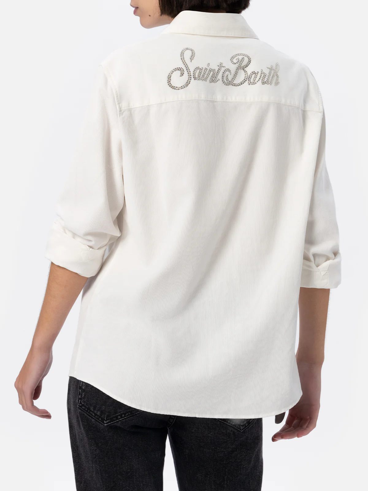 Chemise en velours côtelé blanc cassé pour femme avec logo cerf, coloris str
