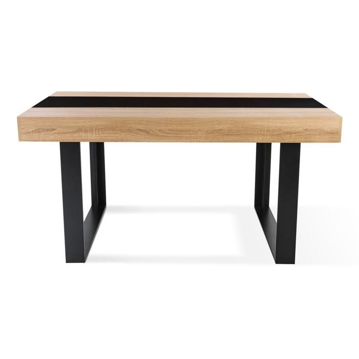 Mesa de comedor rectangular IDMARKET PHOENIX para 6 personas, madera y negro con una franja central negra, 160 cm