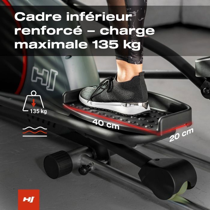 Aparelho elíptico dobrável Hop-Sport HS-095CF Prizm, volante de 30 kg, peso máximo do usuário de 135 kg, iConsole+Training, cinza