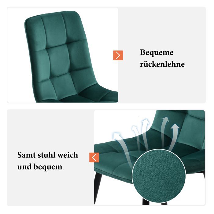 Juego de mesa de comedor con 4 sillas, mesa de cocina rectangular (140x80cm), sillas de comedor de terciopelo verde