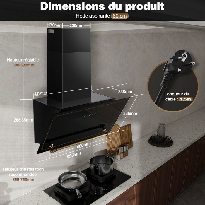 Hotte Aspirante - SNDOAS - 60cm - Inclinée - 400m³/h - Classe A+++ - Silencieuse