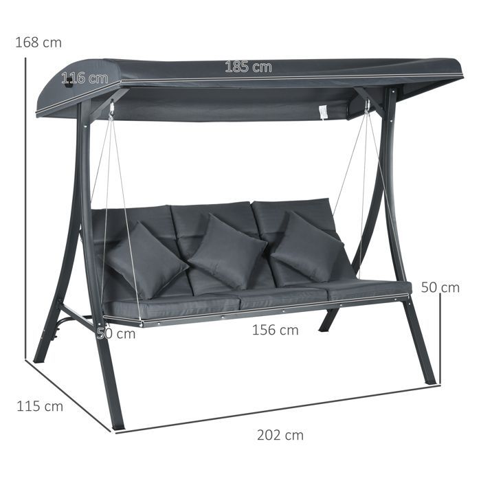 Balancelle de jardin Outsunny Acier 202x115x168cm Gris foncé