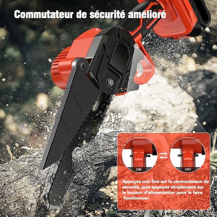 Magicfox Tronçonneuse électrique Sans fil Rechargeable 4.0Ah, avec 2 Chaînes 6 pouces et 2 Batteries pour couper Branches et Bois