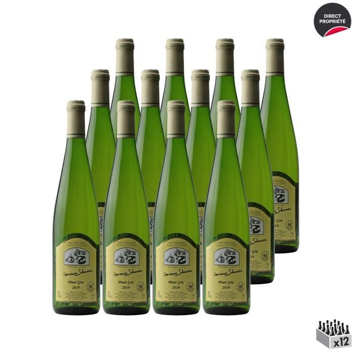 Pinot Gris Blanco de Alsacia 2019 - Caja de 12 botellas de 75 cl - Domaine Schirmer - Vino blanco AOC de Alsacia - Variedad de uva Pinot Gris