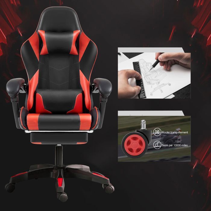 Frixovel Gaming Chair, Adjustable Office Chair, Gaming Chair with Telescopic Footrest (Black and Red)