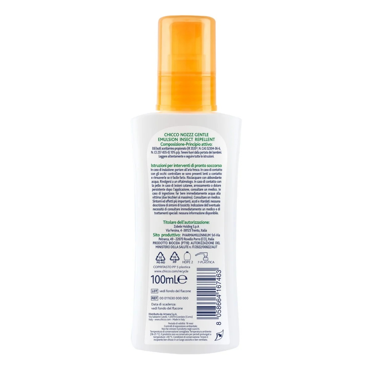 Loção repelente de insetos Chicco 0M+ 100ml não oleosa