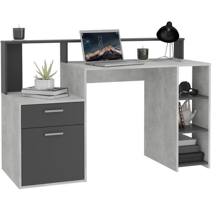 BOLTON desk with riser and storage - Concrete grey/anthracite melamine - W138.5 x H91.6 x D53.5 cm