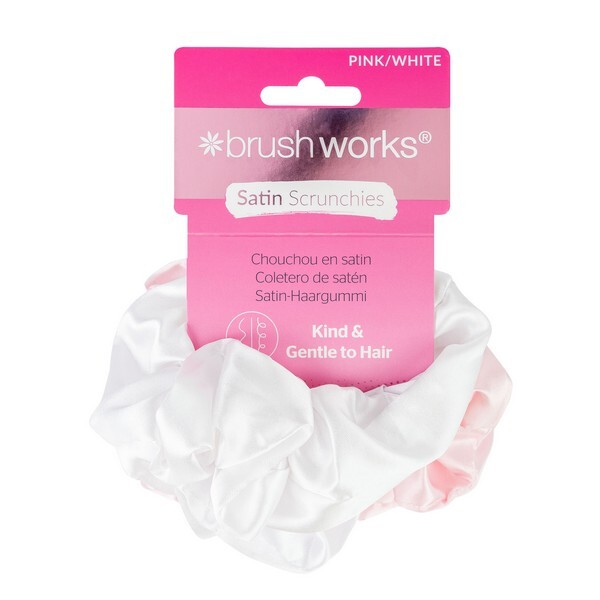 Elastice de păr Brushworks roz și alb din satin (pachet de 4)