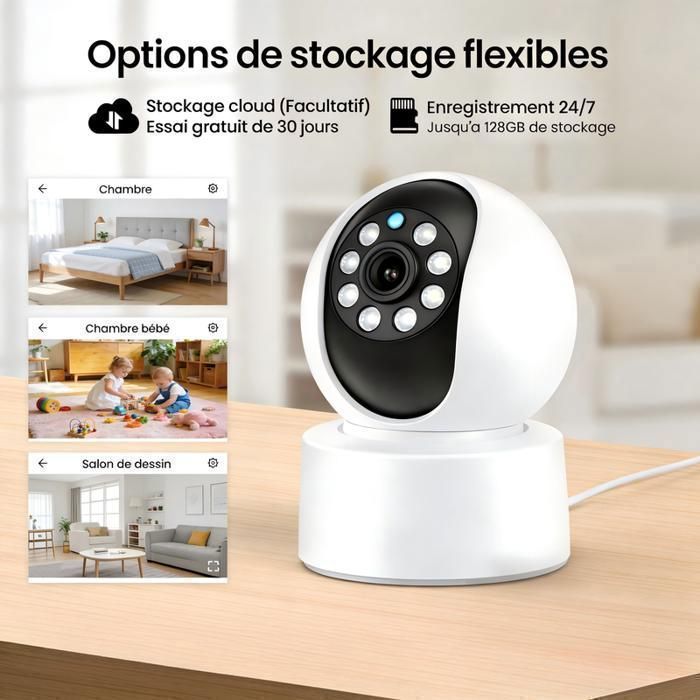 Caméra de Surveillance, WiFi Intérieure 2MP – Vision Nocturne, Détection de Personne, Suivi Automatique et Alerte Instantanée