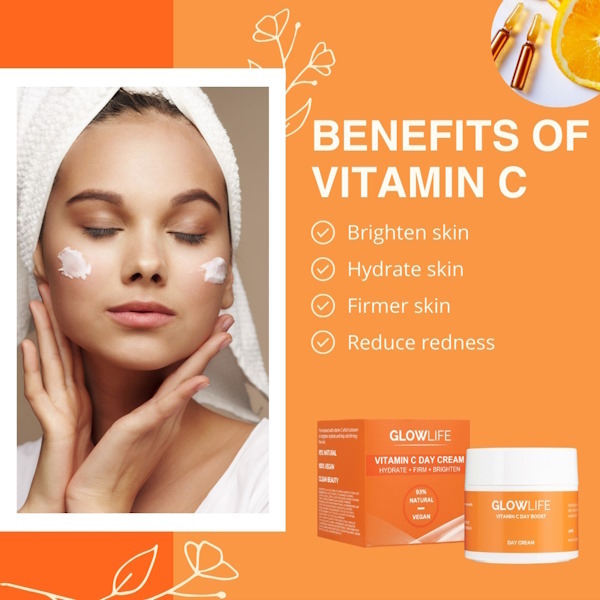 Crema de día Glowlife con vitamina C, 50 ml, con filtros UVA + UVB.
