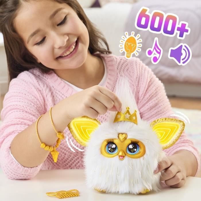 Furby Gold Glow, een spraakgestuurd pluche speeltje dat in het donker oplicht, interactief speelgoed, geschikt voor kinderen vanaf 6 jaar.