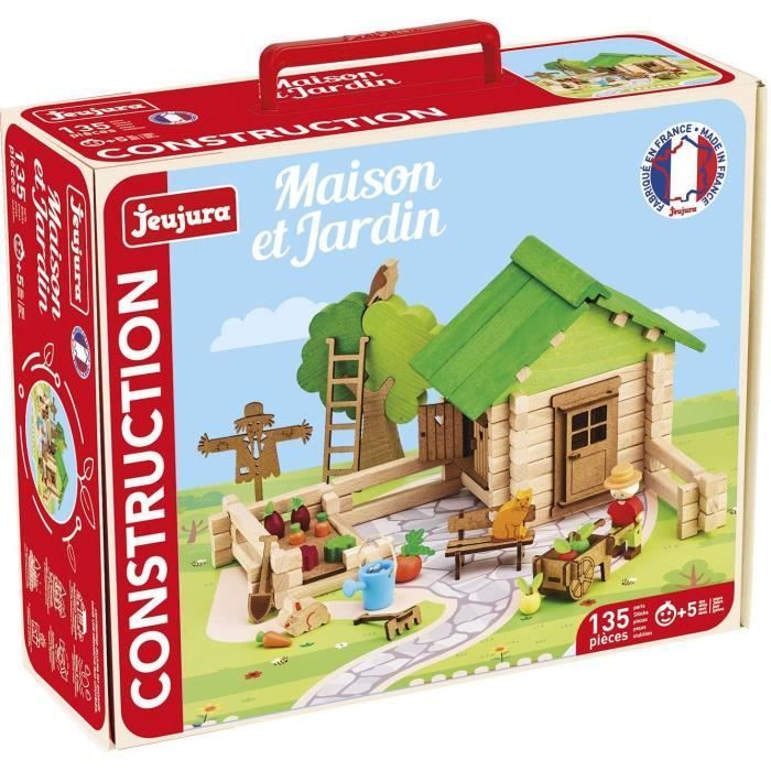 Jeu de Construction Maison et Jardin - JEUJURA - Bois Naturel - 135 Pièces
