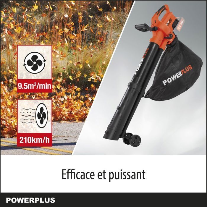Soplador de hojas Dual Power 3 en 1 a batería POWDPG75270 - 40 V, 210 km/h. Batería y cargador no incluidos.