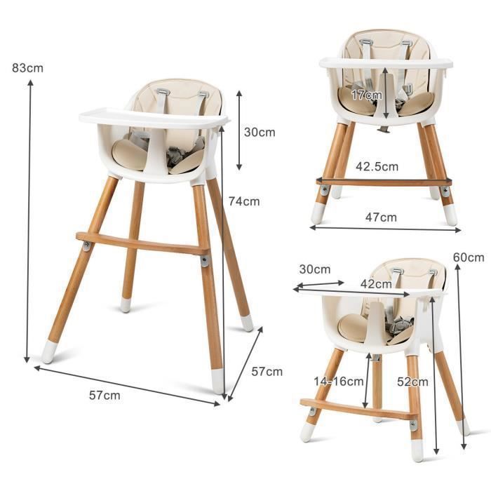 Silla alta convertible 2 en 1 COSTWAY para bebés - De 6 meses a 3 años - Altura ajustable - Capacidad de carga de 15 kg - Bandeja extraíble - Cojín de PU - Reposapiés