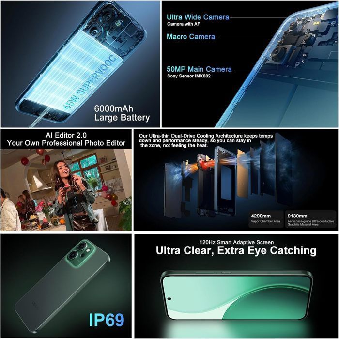OPPO Reno14 FS 5G Smartphone, 12 GB RAM, 512 GB Speicher, Blau, 6,57