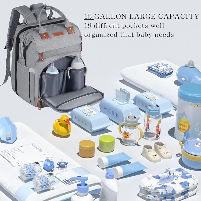 Baby Diaper Backpack, Travel Bag with Portable Baby Bed, Large Capacity Waterproof Multifunctional Diaper Bag