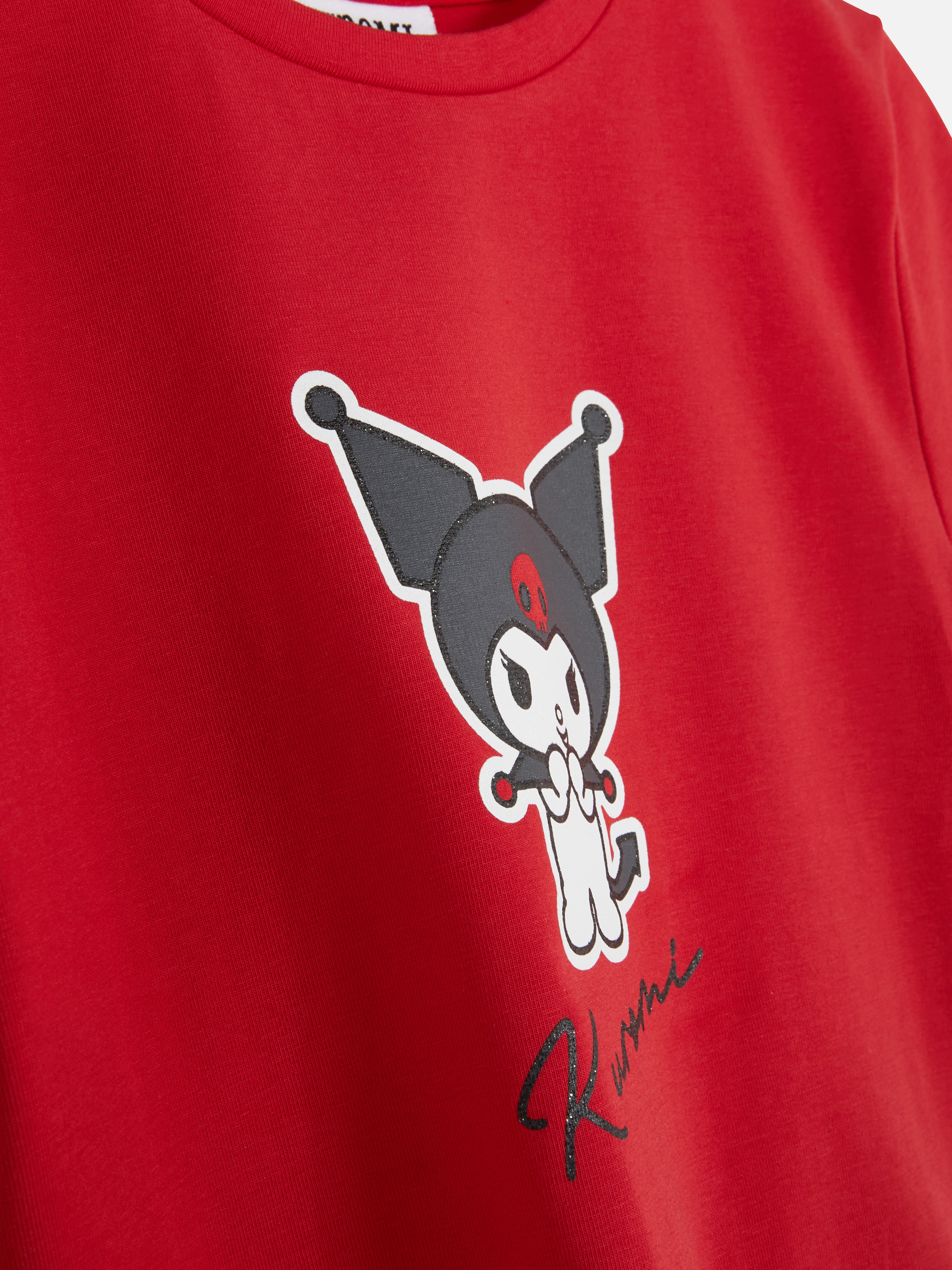 Hello Kitty Kuromi T-Shirt Ein T-Shirt mit Rundhalsausschnitt, kurzen Ärmeln und einem Aufdruck von Kuromi auf der Vorderseite