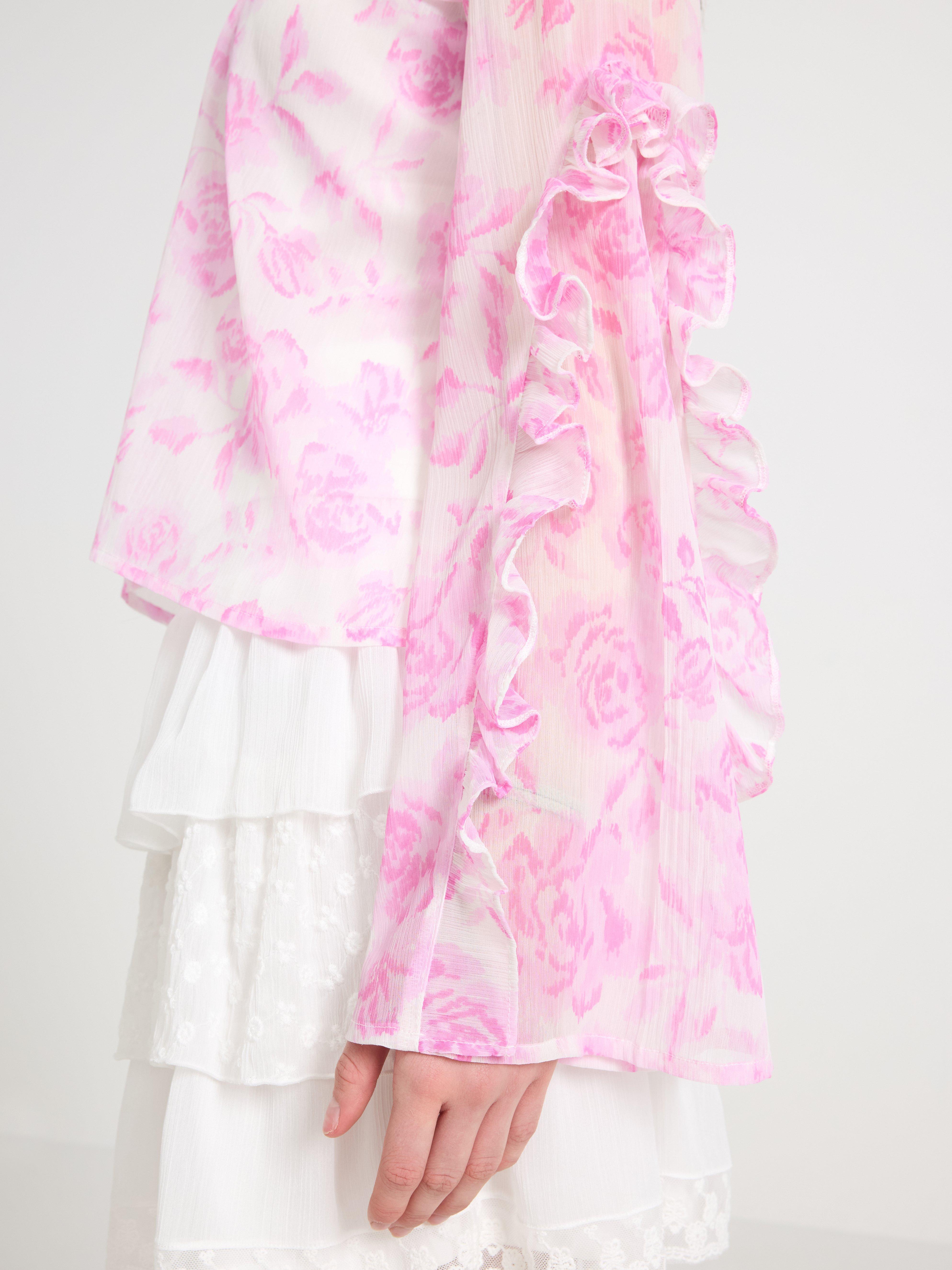 Bluse med rysjer Lys rosa