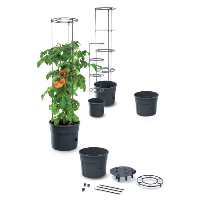 Lot de 3 pots à tomates 28 L avec support pour branches, planteurs à plantes, pour légumes, jardinières aux fraises et concombres