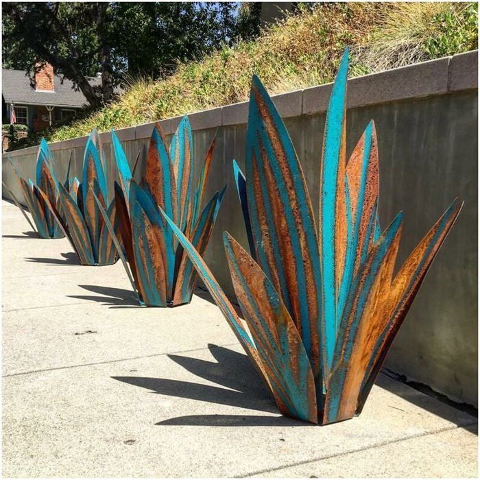 Sculpture agave métal 55 cm multicolore - art jardin rustique tequila déco cour Label