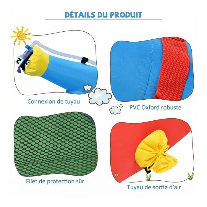 Château Gonflable 5 en 1 Enfants 3-10 Ans, Structure Gonflable avec Toboggan, Panier Basket, Aire Saut, 364×315×239 cm-Oxford Bleu