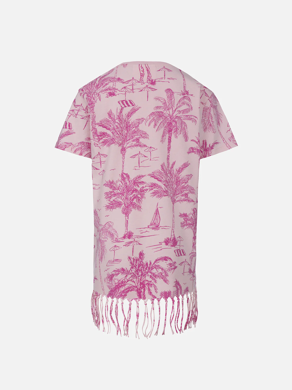 Abbeykjole til piger med frynser og toile de jouy-print