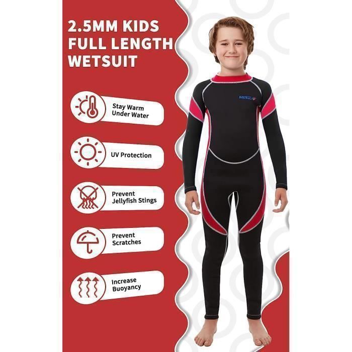 2.5MM Neoprene Wetsuit with Back Zipper for Boys and Girls, Black/Red - L