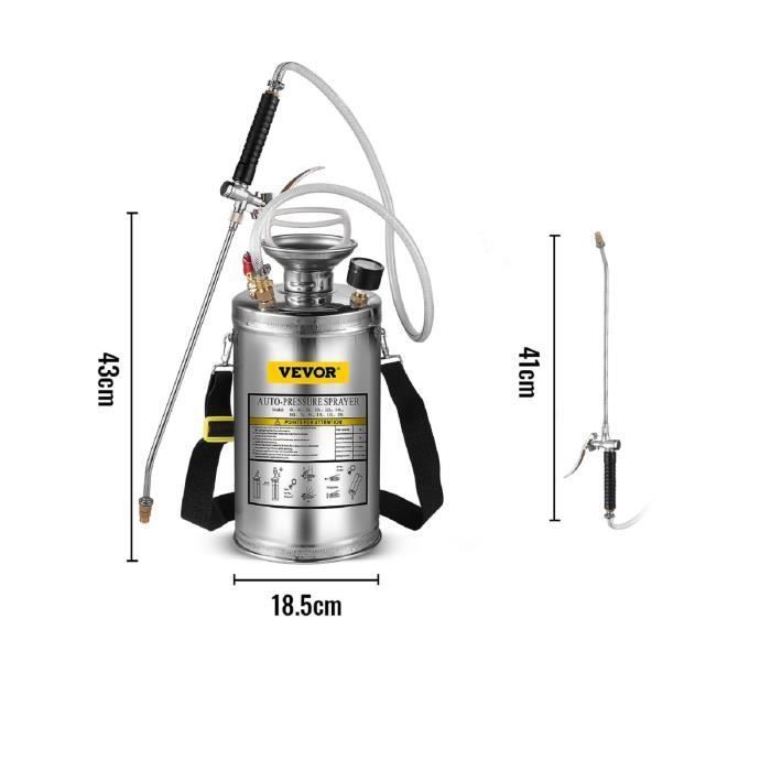 Spruzzatore da giardino a pressione in acciaio inox con manometro, spruzzatore a zaino da 6 litri con getto regolabile per giardino, pulizia del terreno e nebulizzazione delle piante.