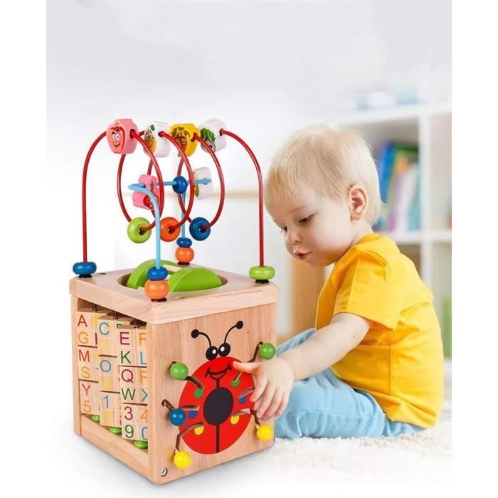 Cubo attività labirinto di perline 7 in 1 Set di giocattoli in legno per bambini e neonati, include 7 giochi in 1 set