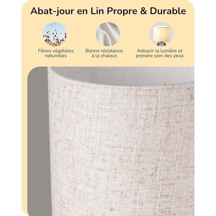 Lámpara de mesa EDISHINE, metal y lino beige, base en forma de lágrima, bombilla LED E14 incluida.