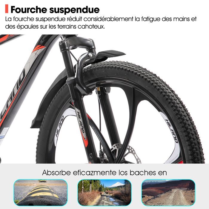 Hiland mountainbike voor volwassenen (26 inch), 6 spaken, 18 versnellingen, met dubbele schijfremmen, lichtgewicht aluminium frame, voor dames en heren.