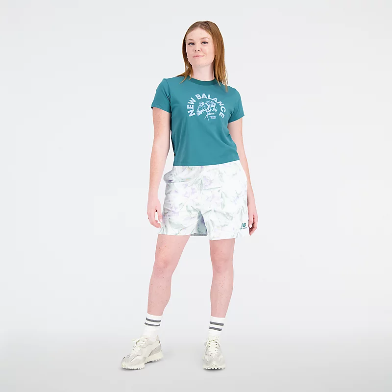 Essentials Damen-T-Shirt Bloomy mit kurzen Ärmeln in Vintage-Türkis
