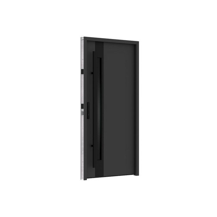 Porte d'entrée en acier pleine et inox H207 x L100 cm - épaisseur 68mm - verre fumé - anthracite et noir - poussant droit - CALOSA