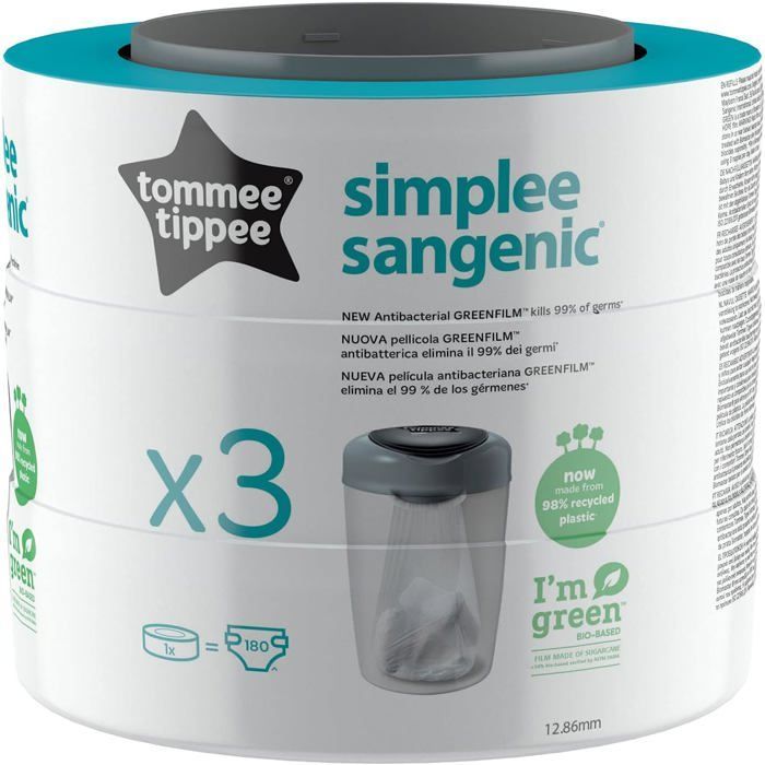 Recambios para el contenedor de pañales Sangenic de Simplee Sangenic, protección contra olores y gérmenes, paquete de 3