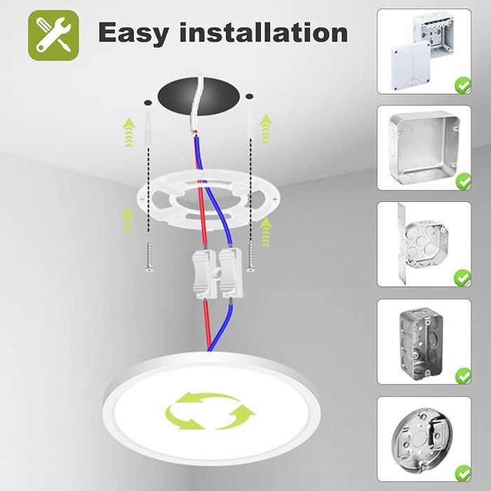 Lot de 2 Plafonnier LED Luminaire Salle de Bain 15W 3000K/4500K/6000K Sélectionnable Moderne Très mince éclairage de Blanc.
