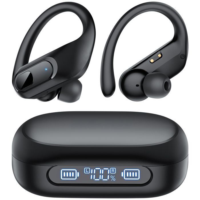 DJOIN Kabellose Sport-Ohrhörer mit ergonomischem Design, Bluetooth 5.3, LED-Display, HiFi-Stereo-Sound, IPX7 wasserdicht, 96 Stunden Akkulaufzeit